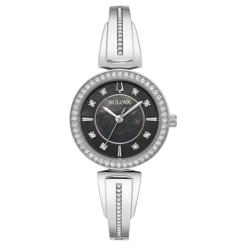 Bulova Dress Quartz Crystal  Black Dial Women's Watch 96X152
